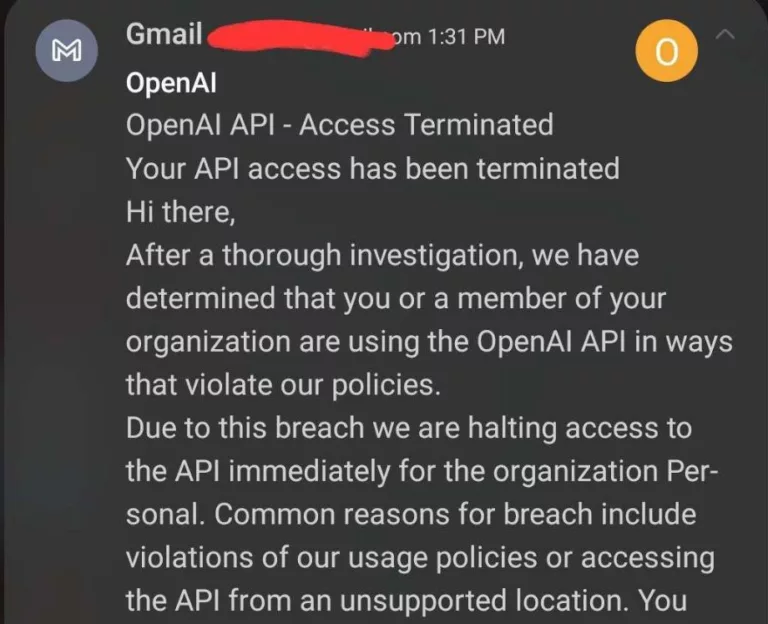 OpenAI account terminated