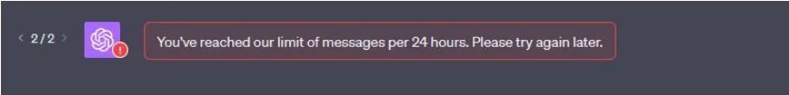 you've reached our limit of messages per 24 hours. Please try again later