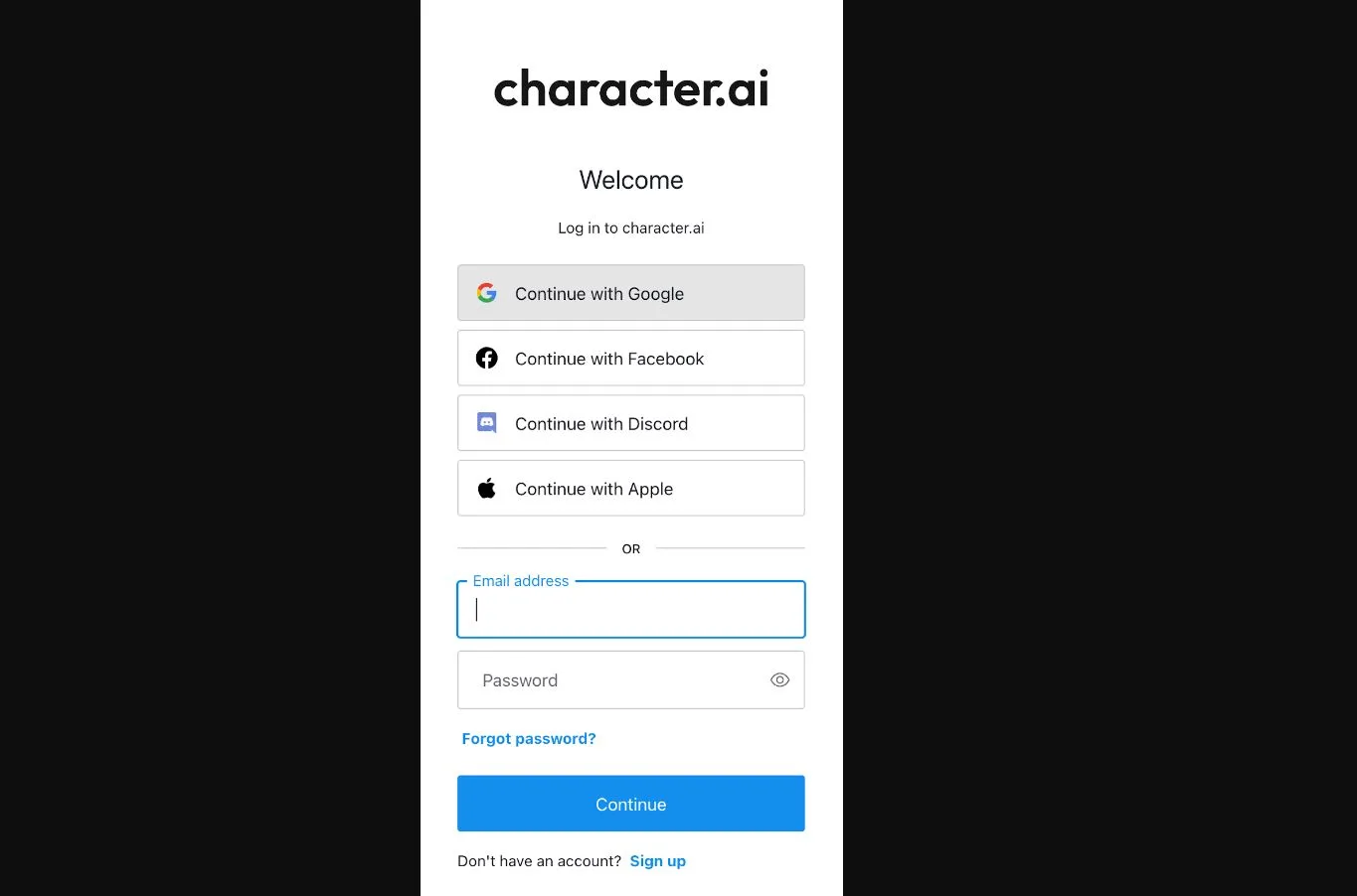 Unable to login to Character AI app